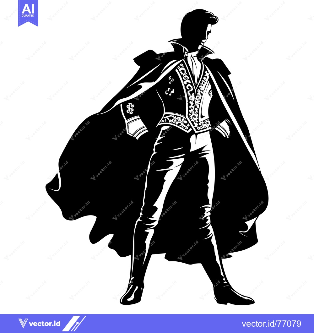 Premium Vector dari A Silhouette of a Man in a Suit with a Flowing Cape