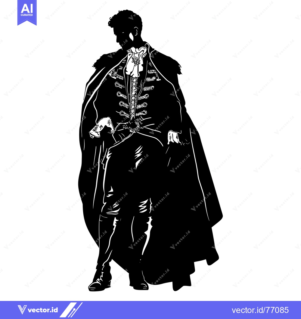 Premium Vector dari A Silhouette of a Man in a Long Coat and Elaborate Clothing