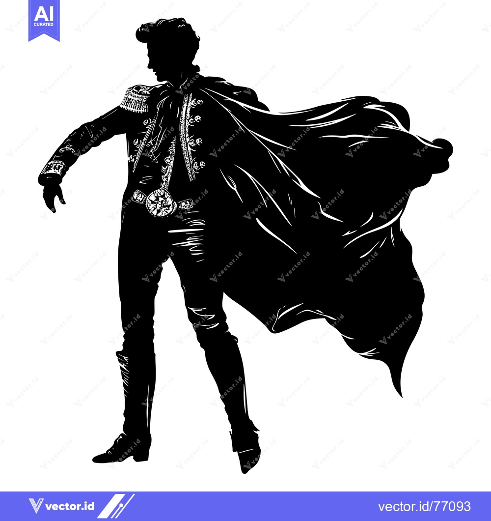 Premium Vector of Silhouette of a Man in a Cape and Elaborate Outfit