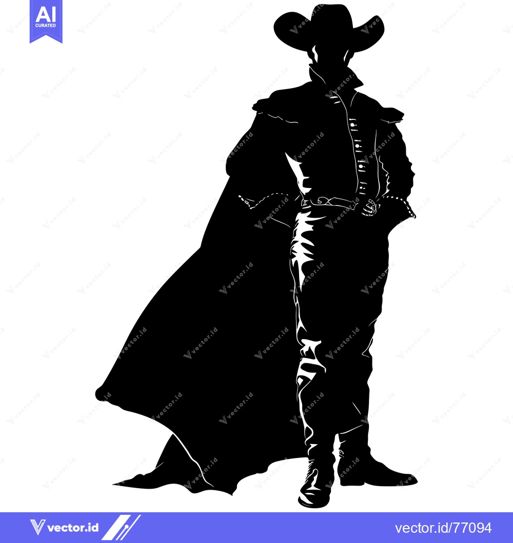 Premium Vector dari Silhouette of a Man in a Cowboy Hat and Cape