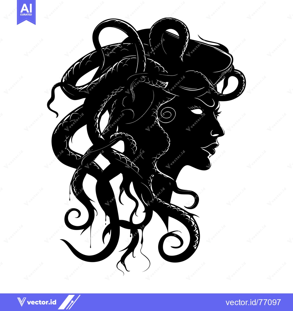 Premium Vector of Silhouette of Medusa with Snakes for Hair