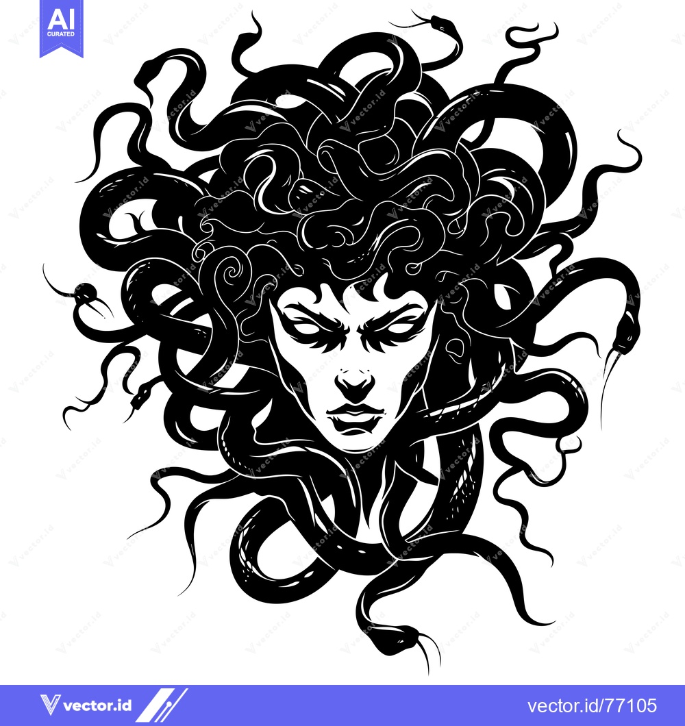 Premium Vector dari A Detailed Illustration of Medusa, a Gorgon with Snakes for Hair