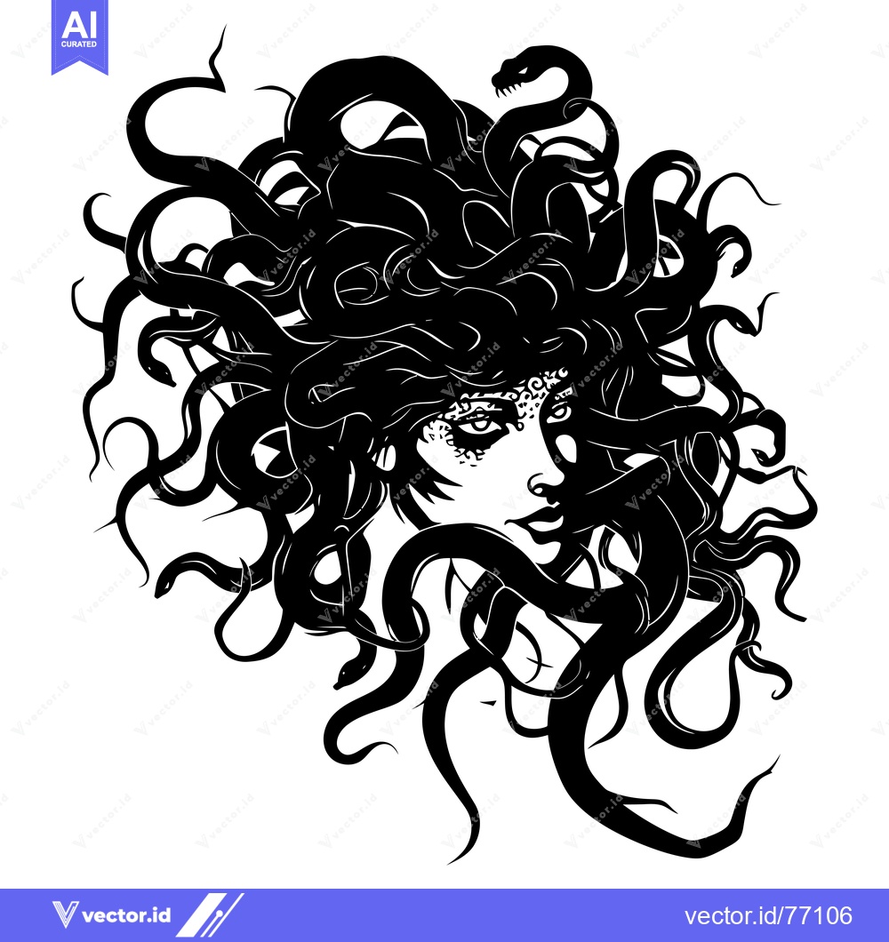 Premium Vector of Medusa, Greek Mythological Figure with Snakes for Hair