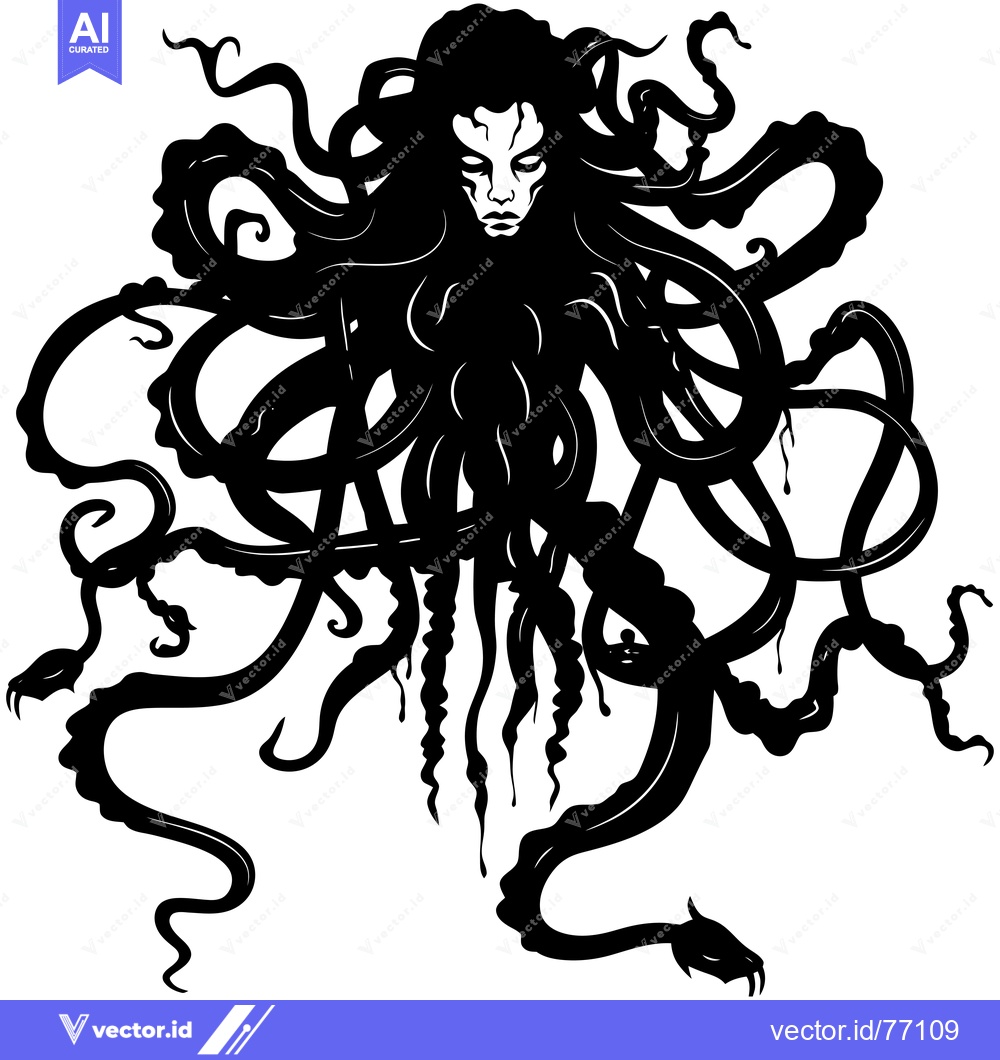 Premium Vector of A Stylized Black and White Image of a Gorgon