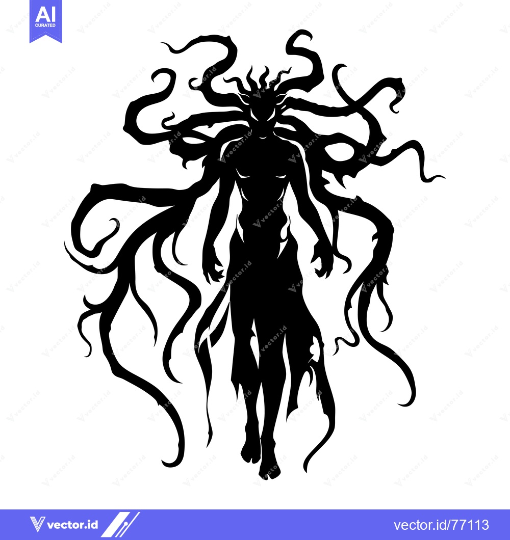 Premium Vector of Silhouette of a Demon with Writhing Tentacles