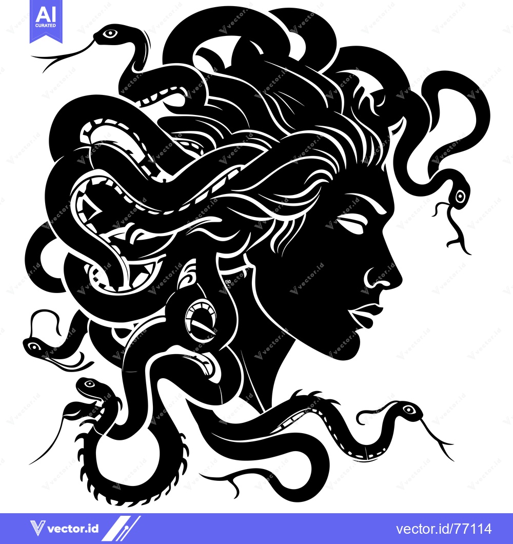 Premium Vector of Silhouette of Medusa, Greek Mythological Figure with Snakes for Hair