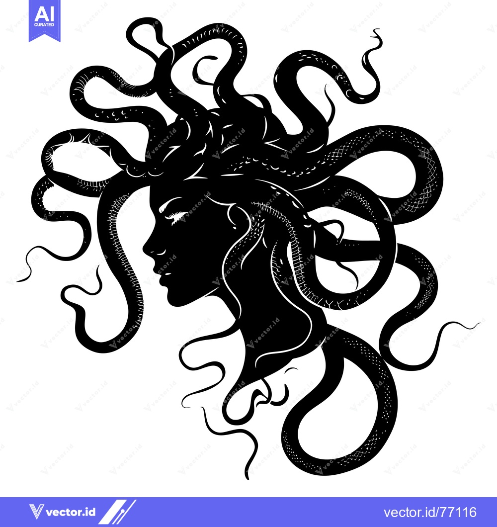 Premium Vector of Silhouette of Medusa with Snakes for Hair