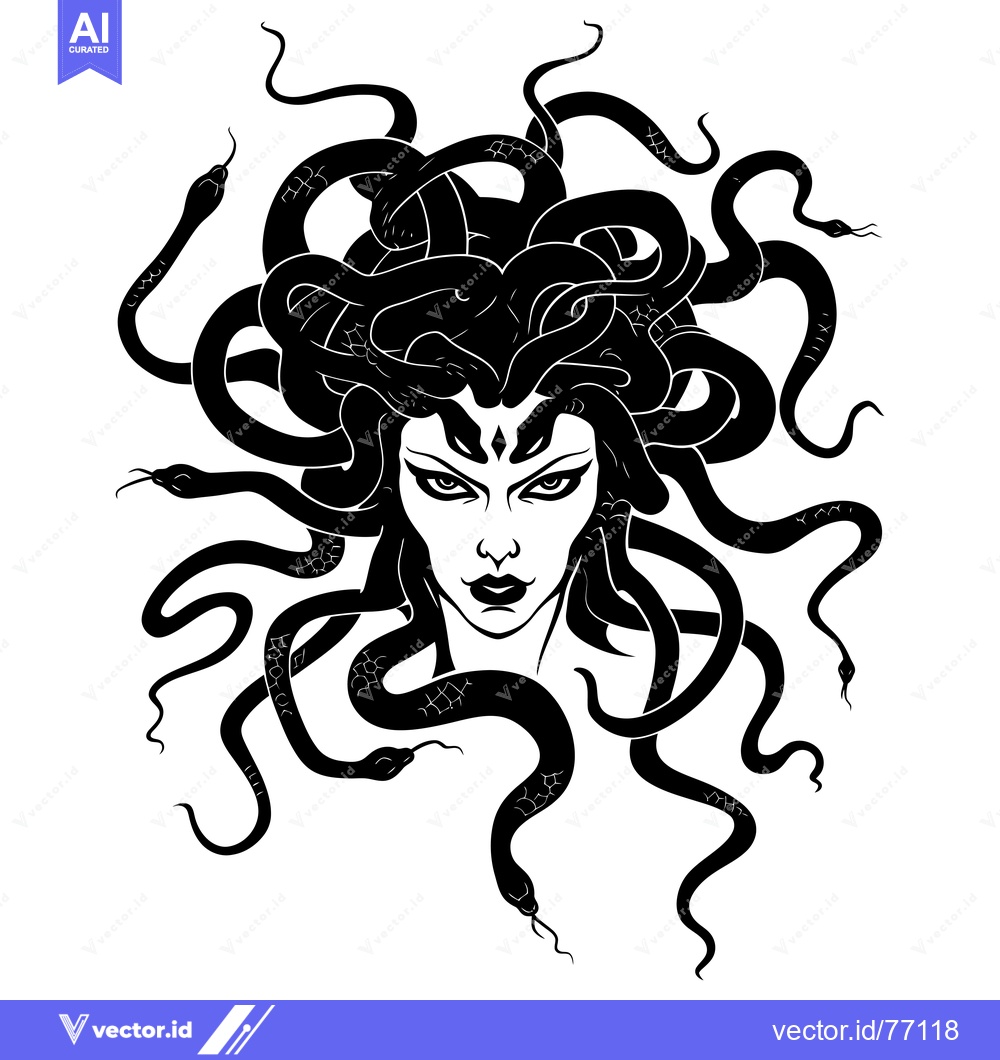 Premium Vector dari Medusa, Greek Mythology Monster with Snake Hair