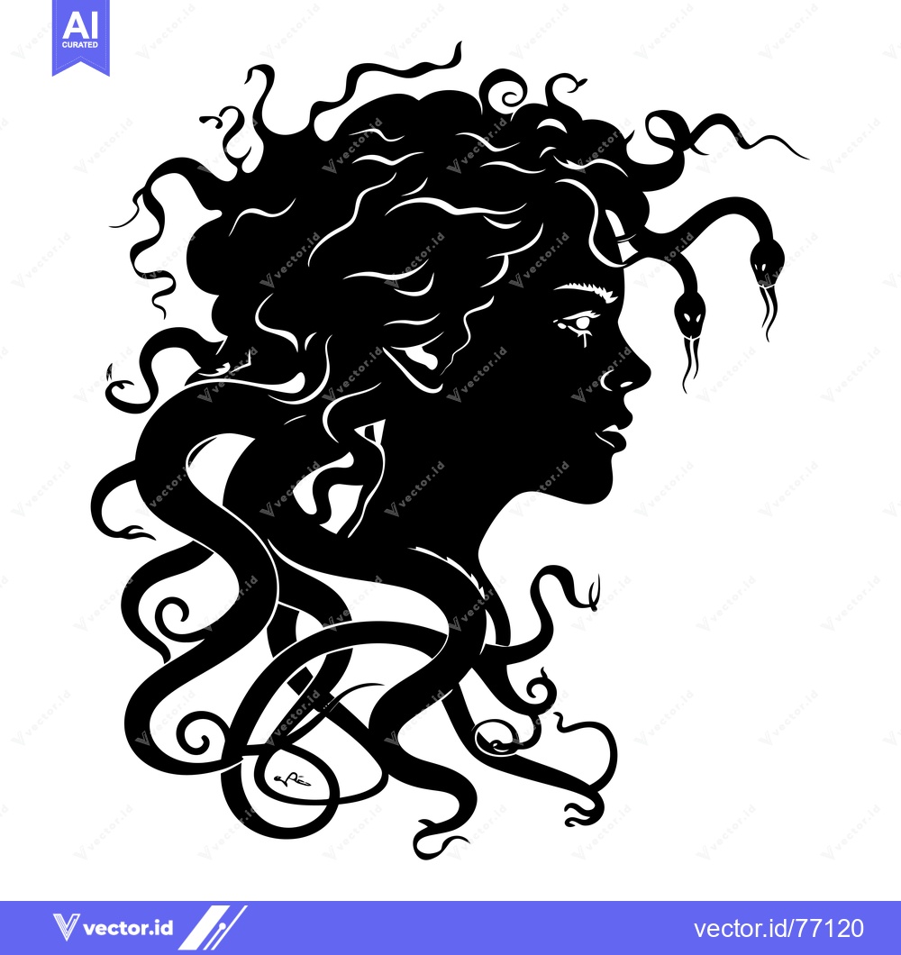 Premium Vector of A Black and White Silhouette of Medusa with Snakes for Hair