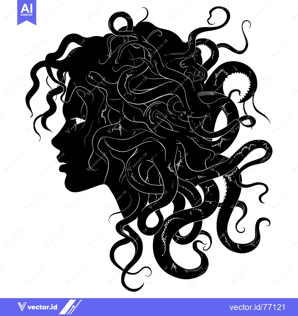 Premium Vector dari Silhouette of a Woman's Profile with Tentacles as Hair