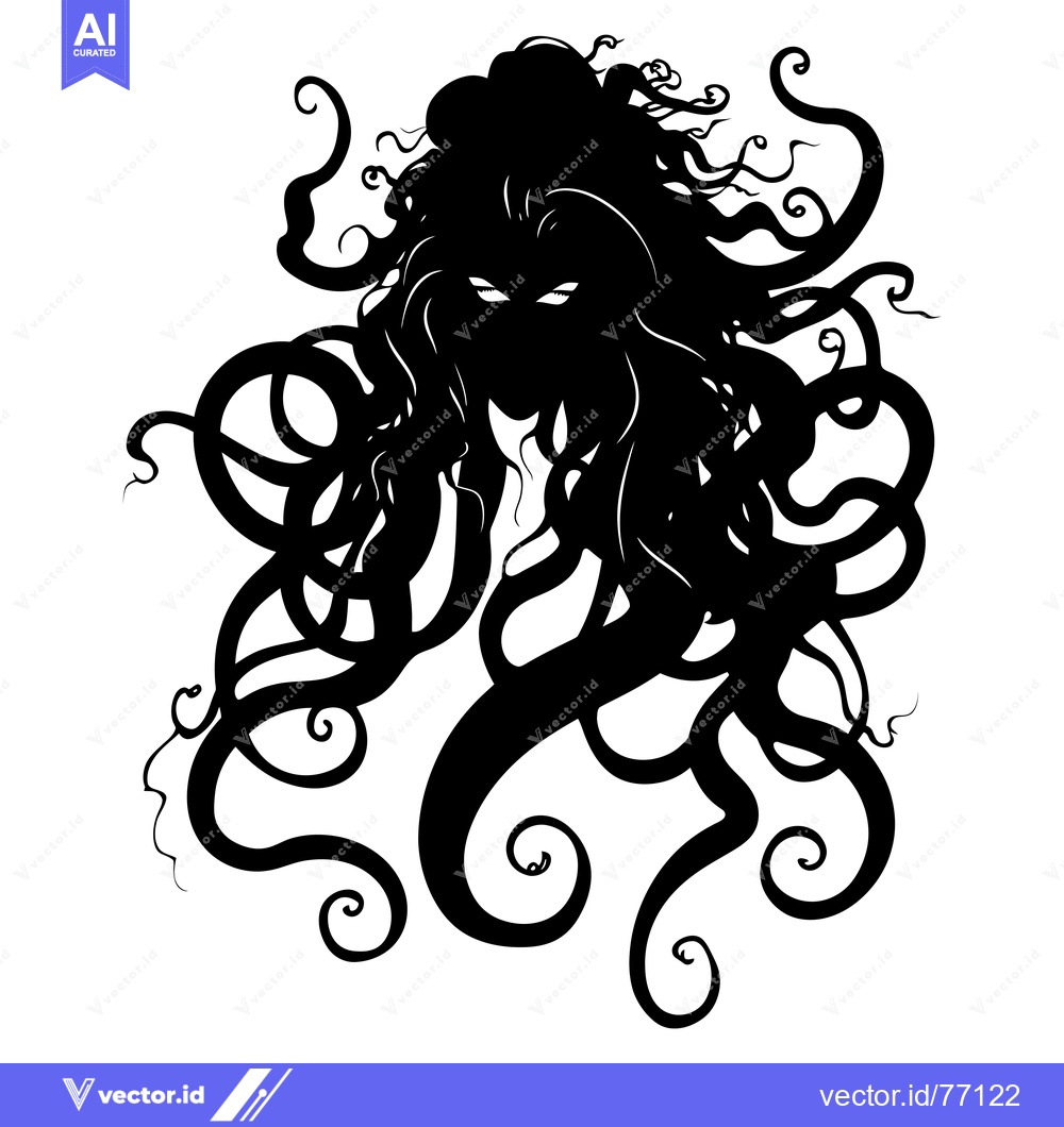 Premium Vector dari Silhouette of a Woman with Tentacle-like Hair