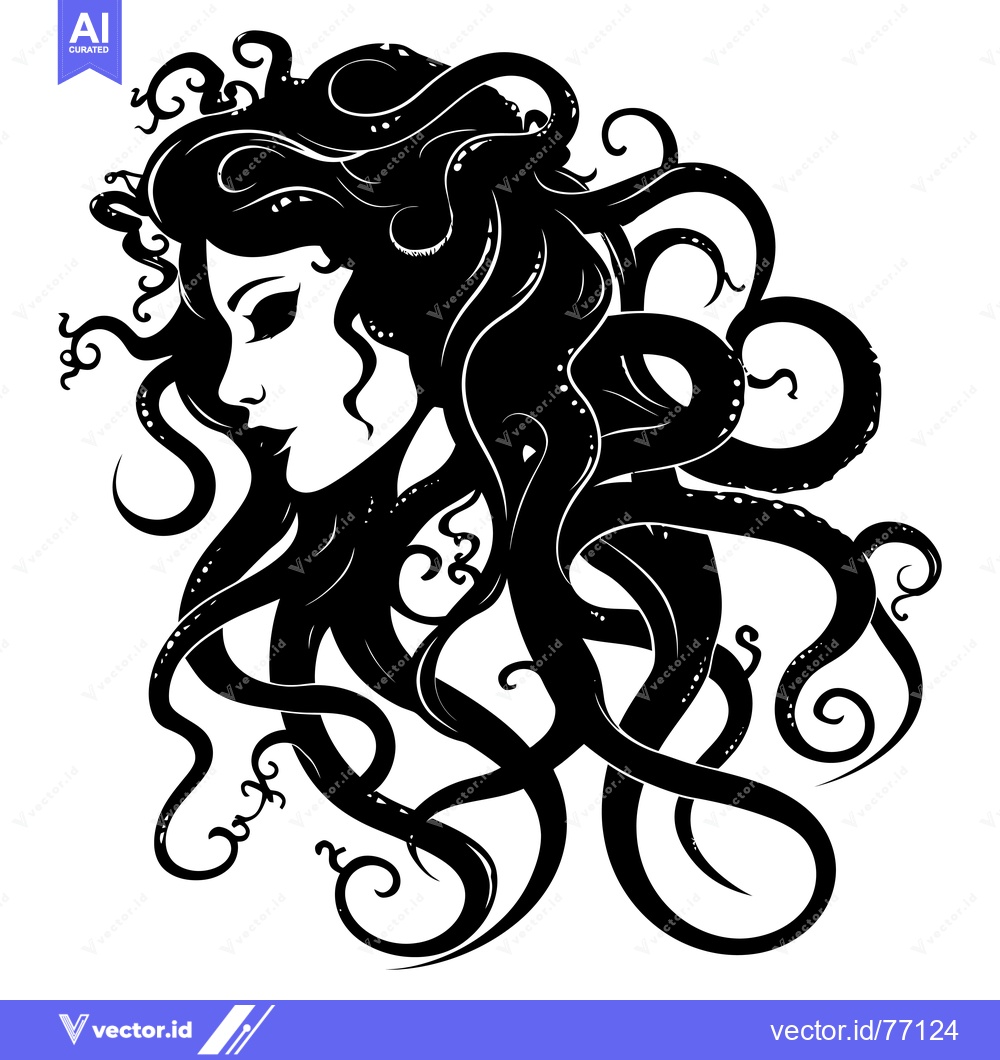 Premium Vector dari A Woman's Profile with Tentacle-Like Hair