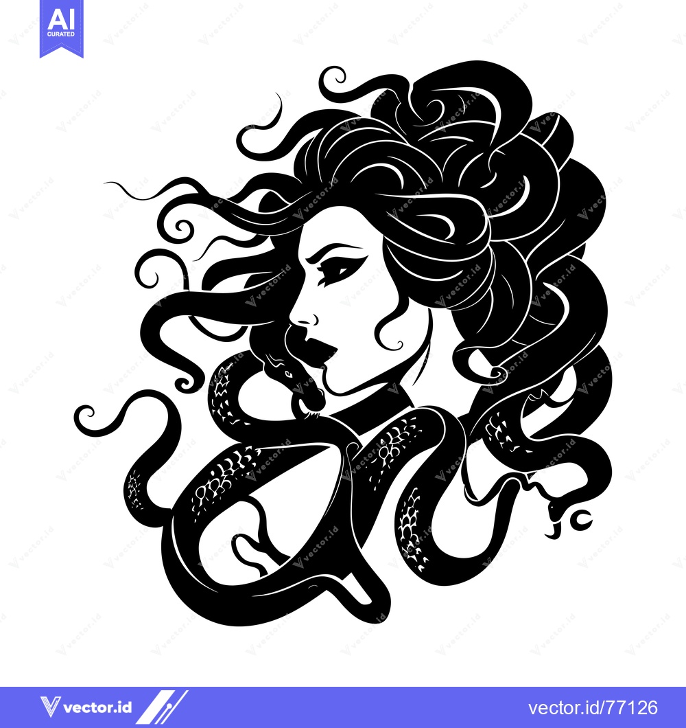 Premium Vector of Medusa, Greek Mythology Monster with Snakes for Hair