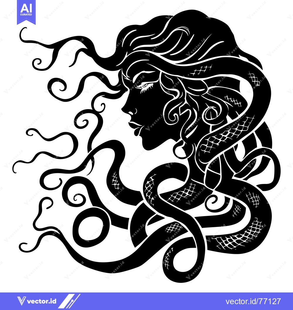 Premium Vector of Black and White Silhouette of a Woman with Snake Hair