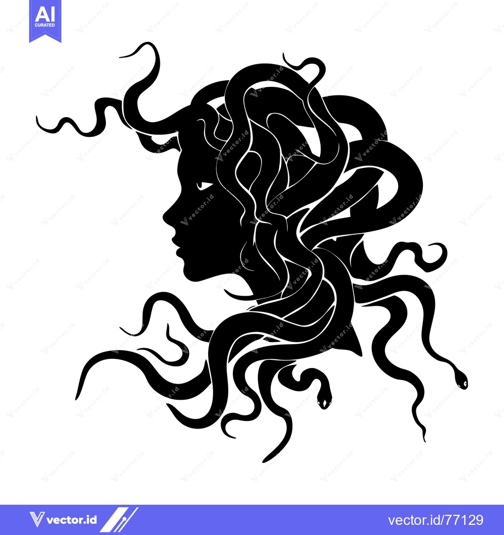 Premium Vector dari A Silhouette of Medusa with Snakes for Hair