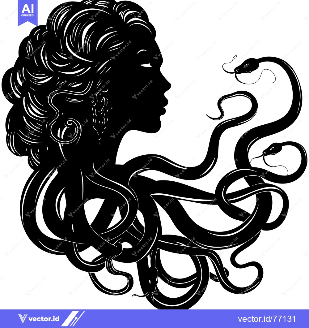 Premium Vector dari A woman's silhouette with serpents intertwined in her hair