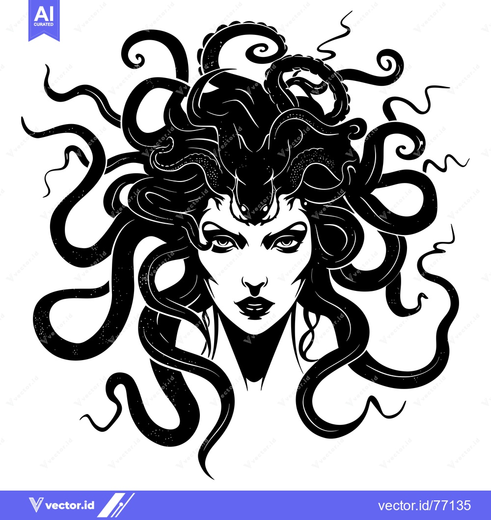 Premium Vector dari A Gorgon's Face with Snake Hair