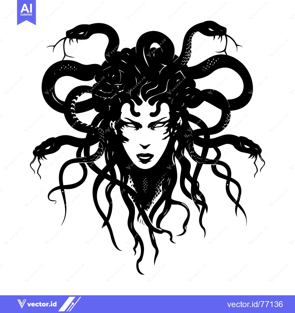 Premium Vector of A Black and White Illustration of Medusa, a Greek Mythological Gorgon
