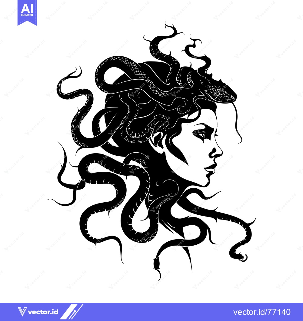 Premium Vector dari A Profile View of Medusa with Snakes as Hair