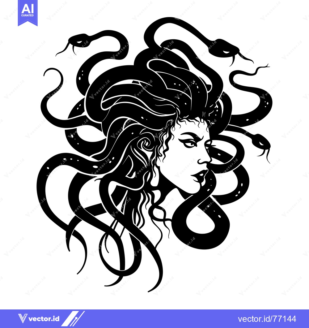 Premium Vector of Medusa, a Greek Mythological Figure with Snakes for Hair