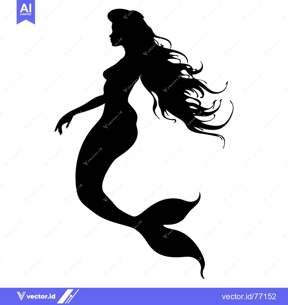 Premium Vector of Silhouette of a Mermaid with Long Flowing Hair