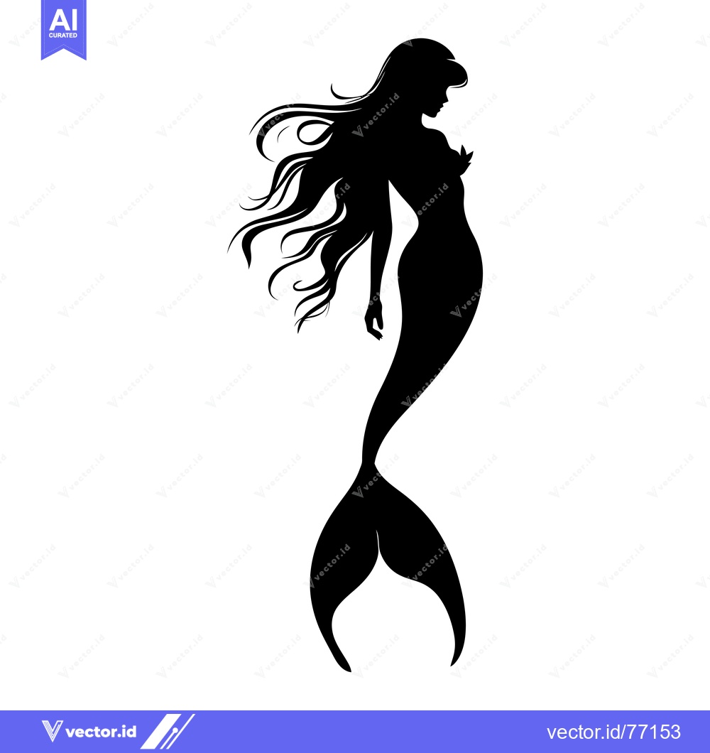 Premium Vector of Black and White Silhouette of a Mermaid