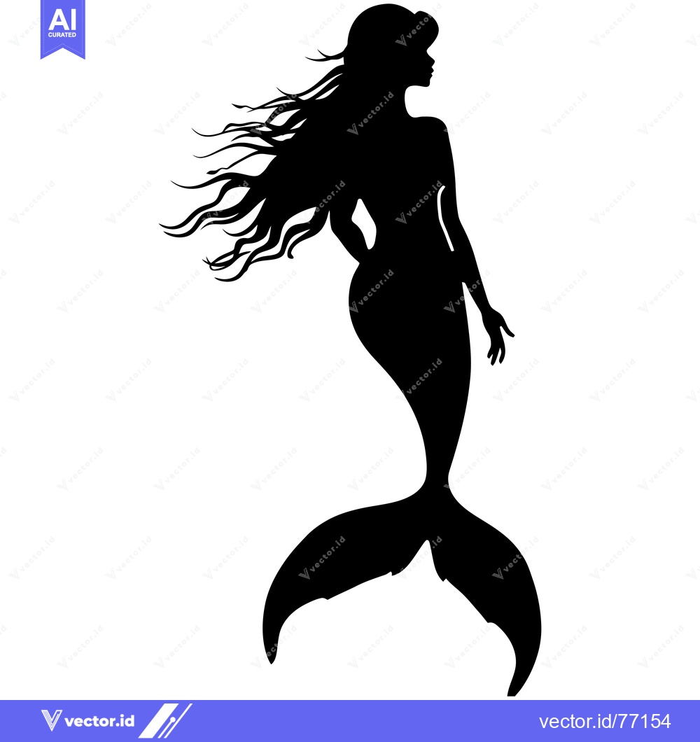 Premium Vector dari Silhouette of a Mermaid with Flowing Hair and a Tail