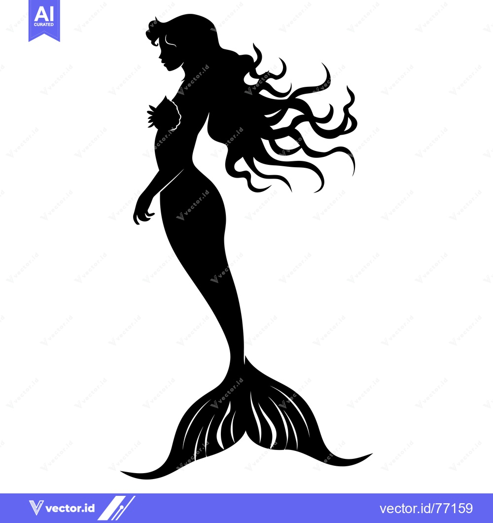Premium Vector of Silhouette of a Mermaid with Flowing Hair and Tail