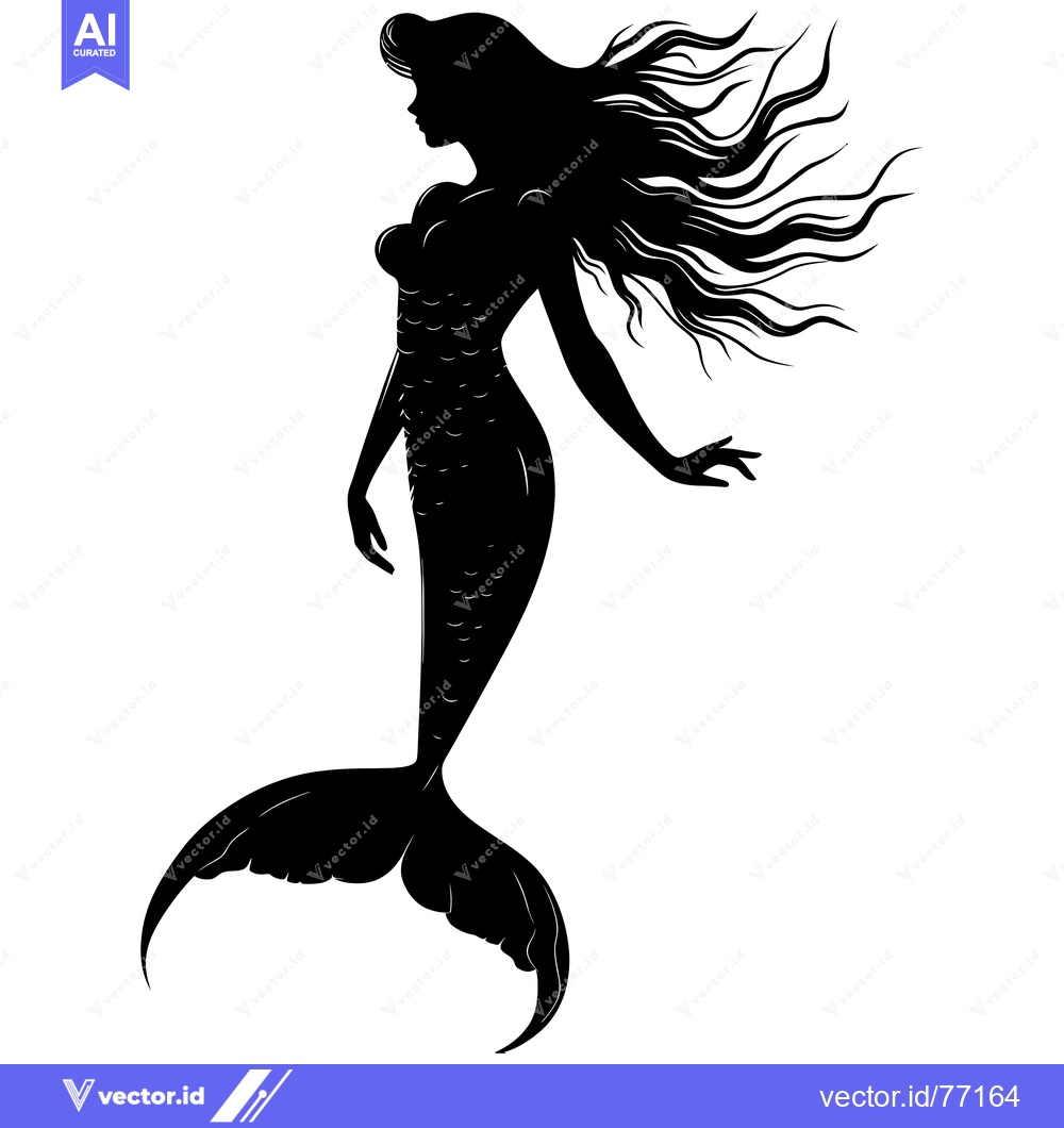 Premium Vector dari Silhouette of a mermaid with flowing hair and a fishtail