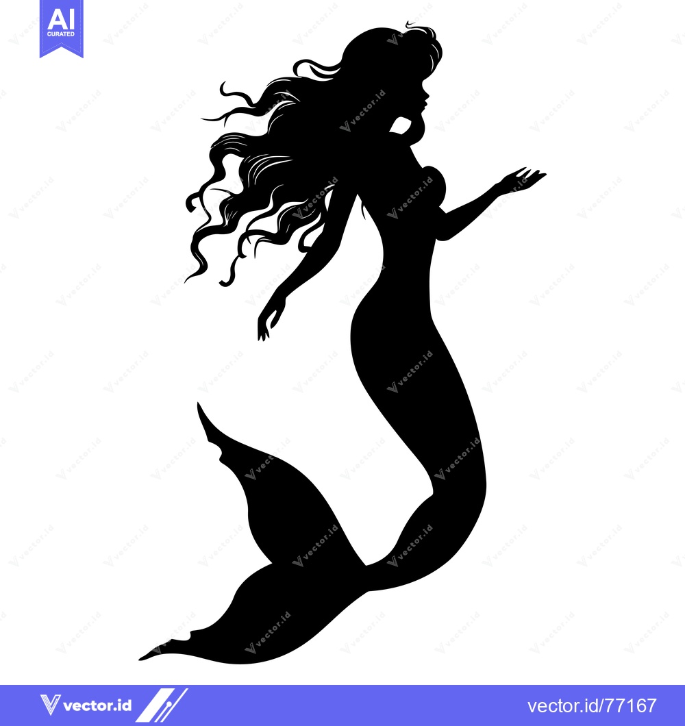 Premium Vector of Silhouette of a Mermaid with Long Flowing Hair and Tail