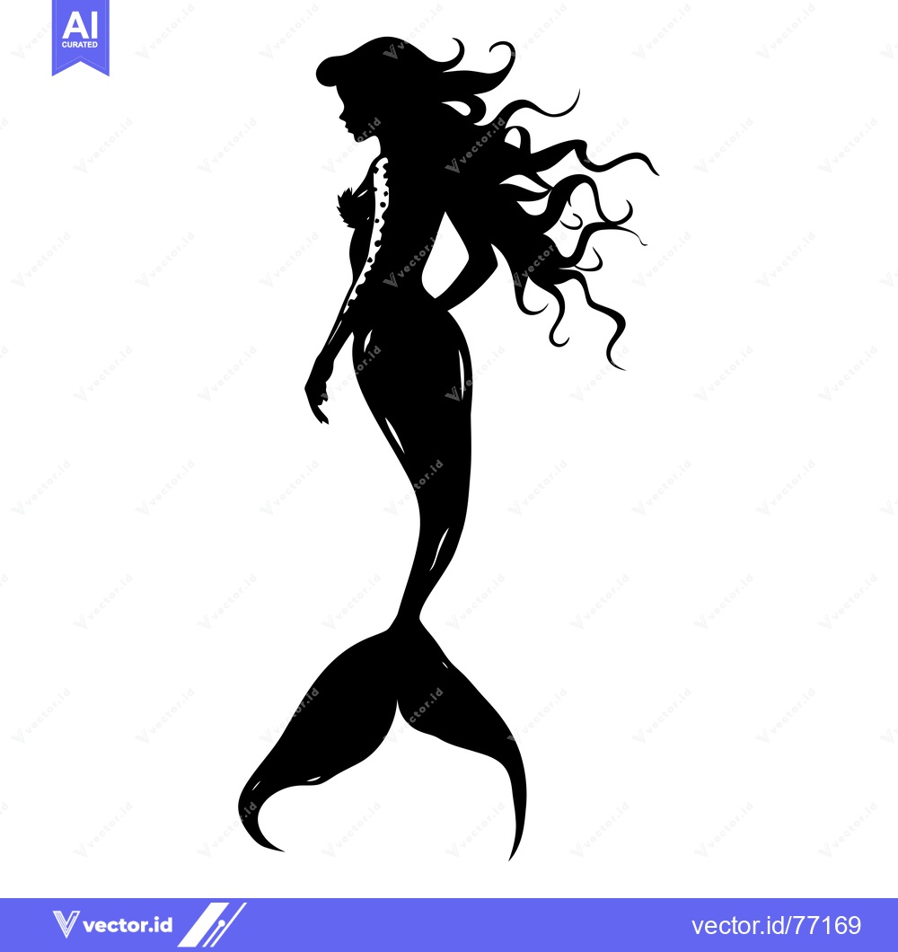 Premium Vector of Silhouette of a Mermaid with Long Flowing Hair