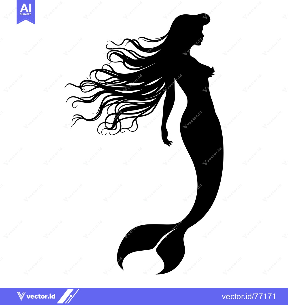 Premium Vector of Silhouette of a Mermaid with Long Flowing Hair