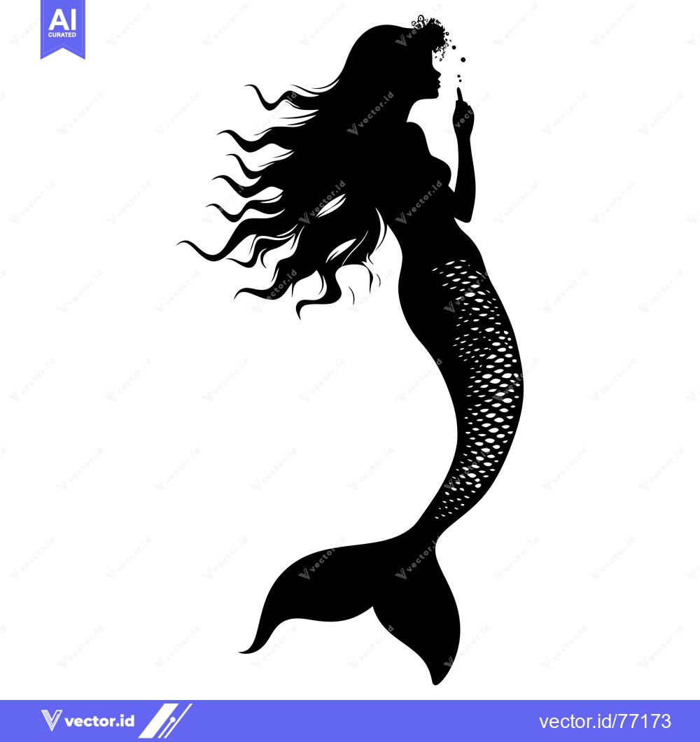 Premium Vector of Silhouette of a Mermaid with Flowing Hair and a Scaled Tail