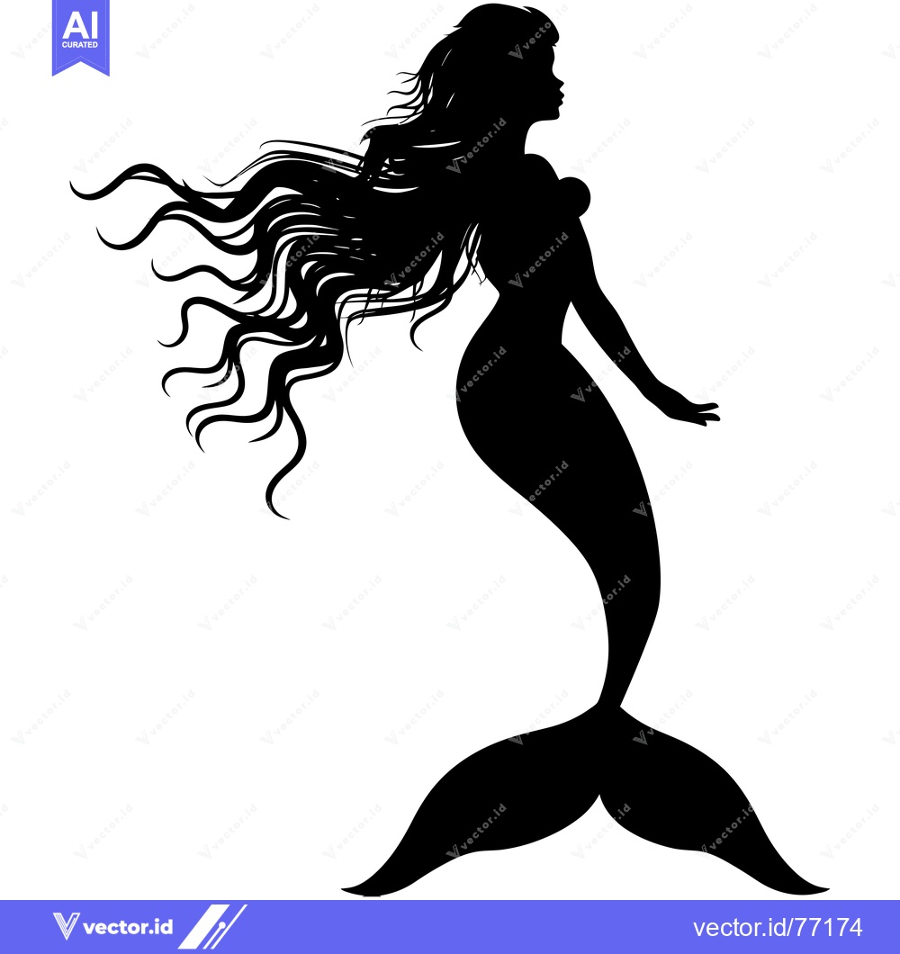 Premium Vector dari Silhouette of a Mermaid with Flowing Hair