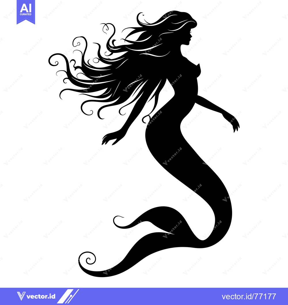 Premium Vector dari Silhouette of a Mermaid with Flowing Hair and Tail