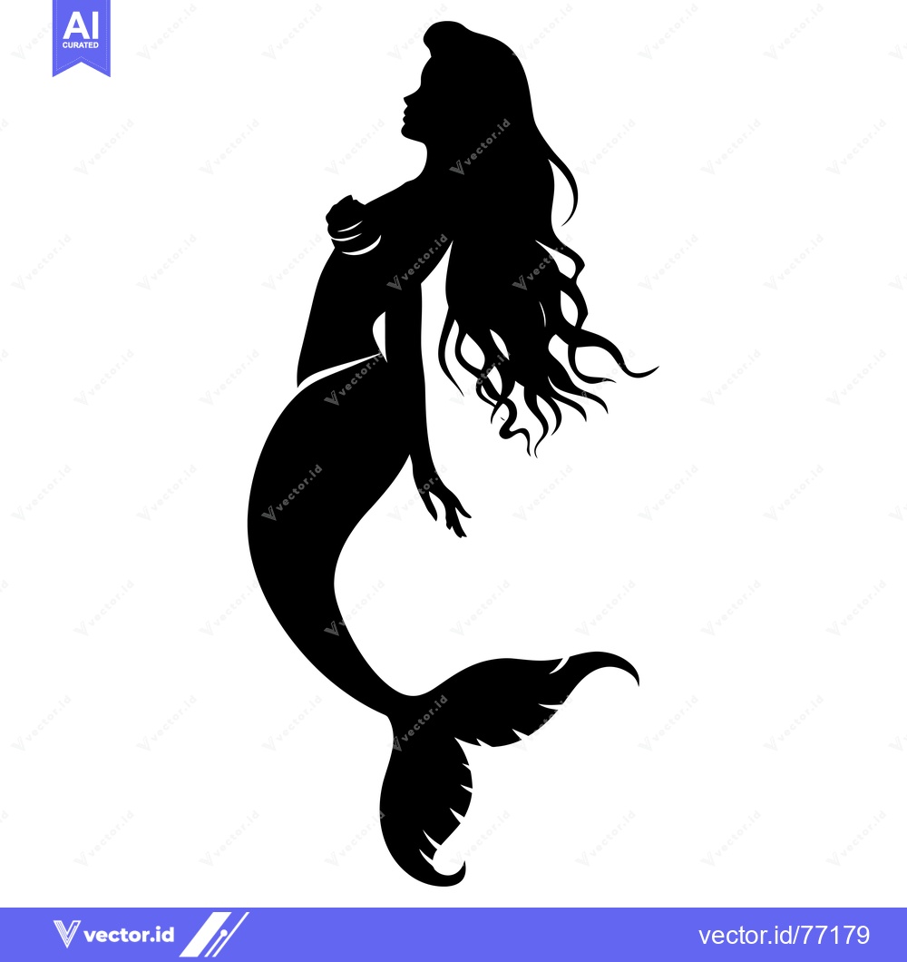 Premium Vector of A Black and White Silhouette of a Mermaid