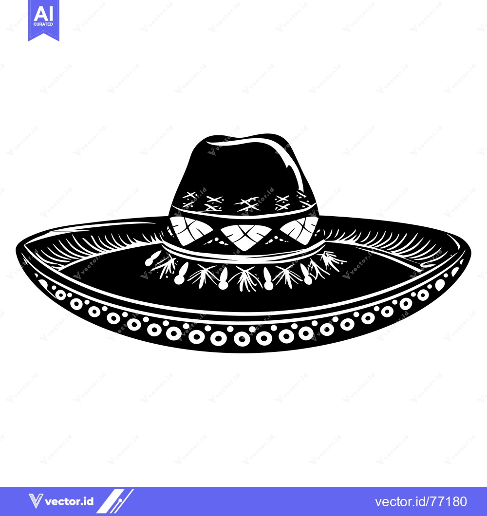Premium Vector dari Black and White Illustration of a Sombrero