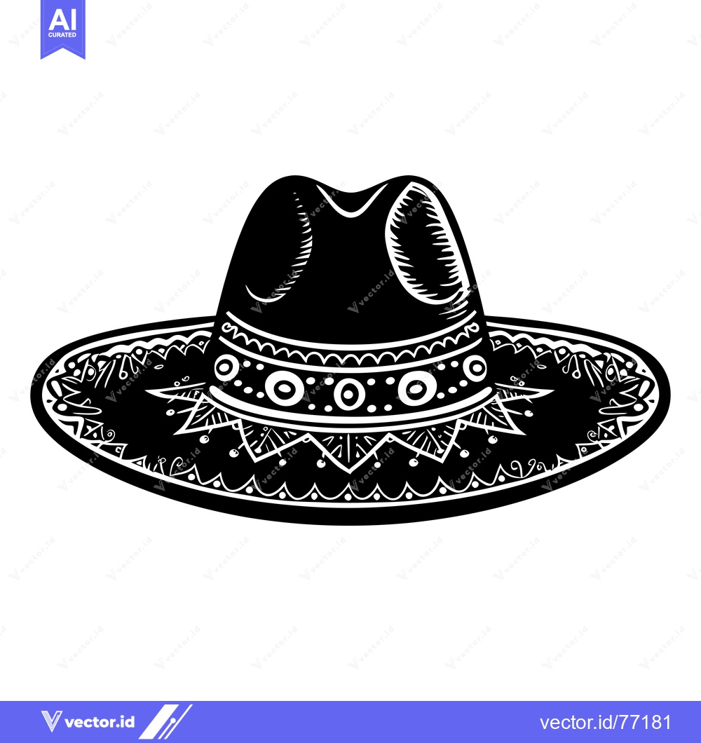 Premium Vector dari Black and White Illustration of a Sombrero with Intricate Detailing