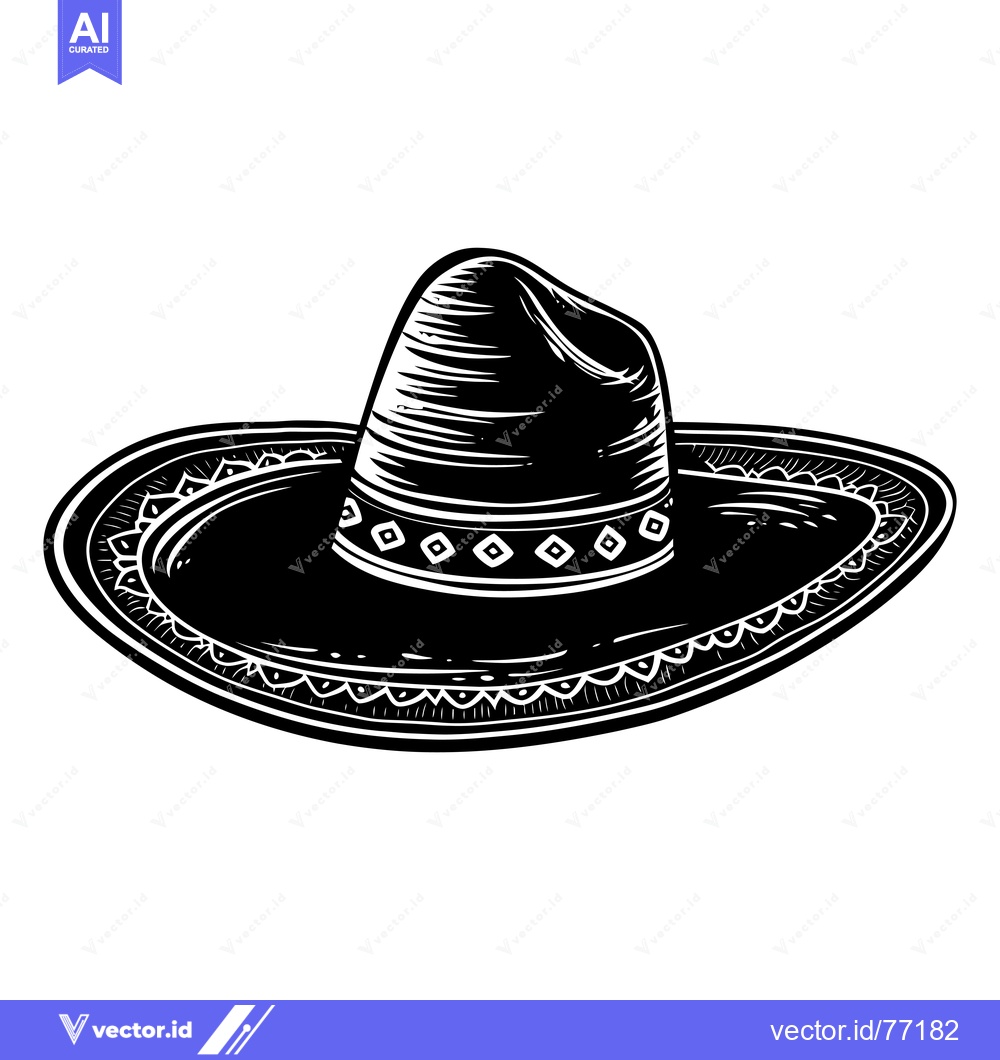 Premium Vector dari Black and White Illustration of a Sombrero Hat
