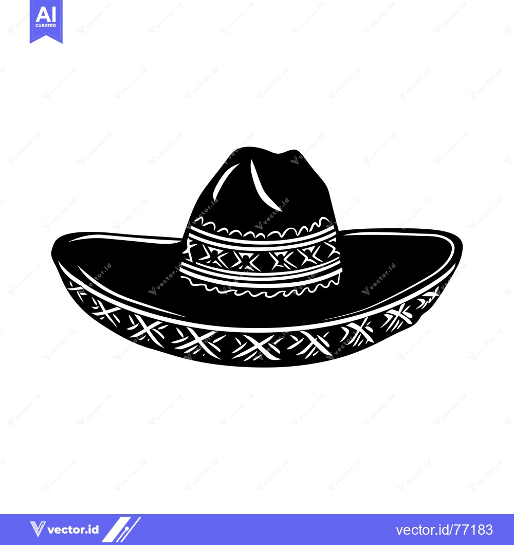 Premium Vector of Black and White Illustration of a Sombrero