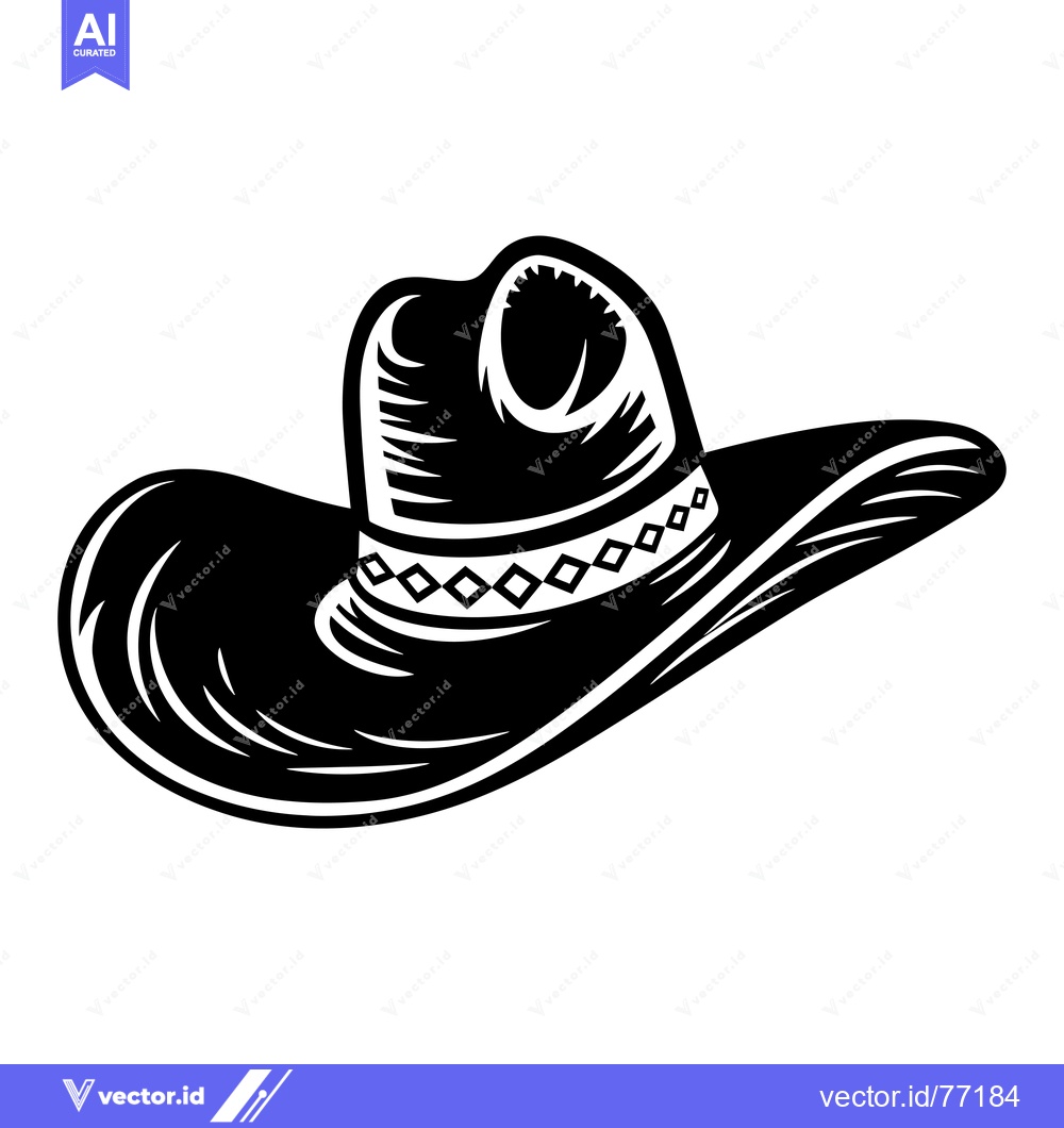 Premium Vector dari Black and White Illustration of a Cowboy Hat with a Detailed Design