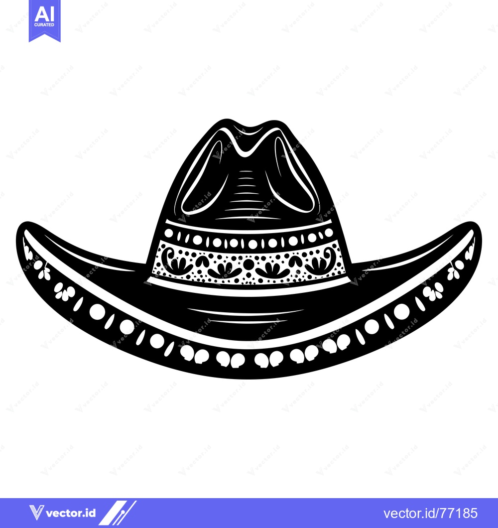 Premium Vector of Black and White Illustration of a Cowboy Hat with Detailed Design