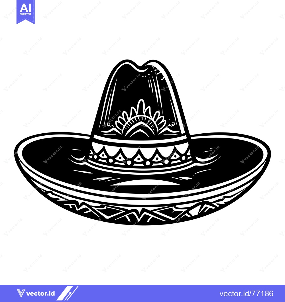 Premium Vector of Black and White Illustration of a Sombrero Hat