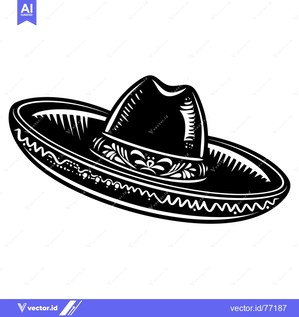 Premium Vector dari Black and White Illustration of a Sombrero