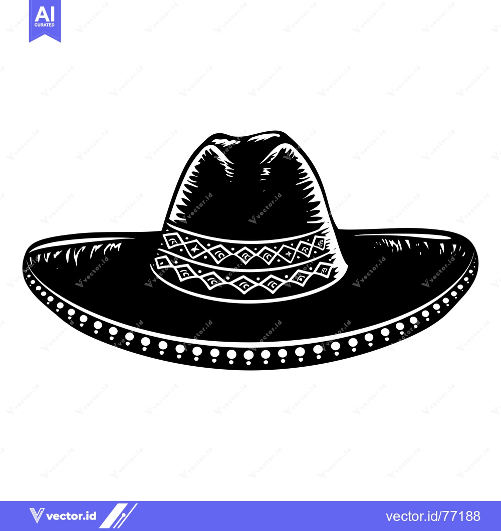 Premium Vector of Black and White Illustration of a Sombrero