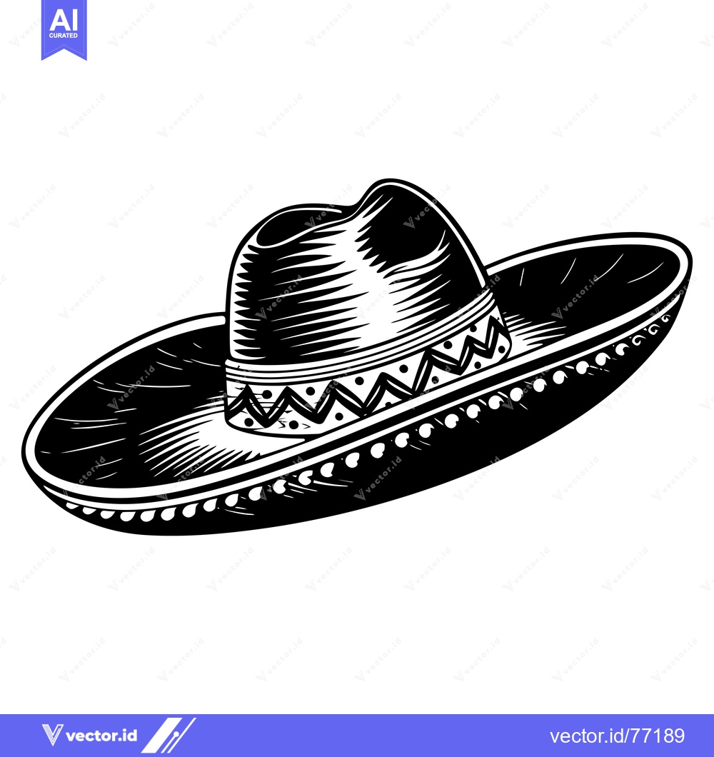 Premium Vector dari Black and White Illustration of a Sombrero Hat