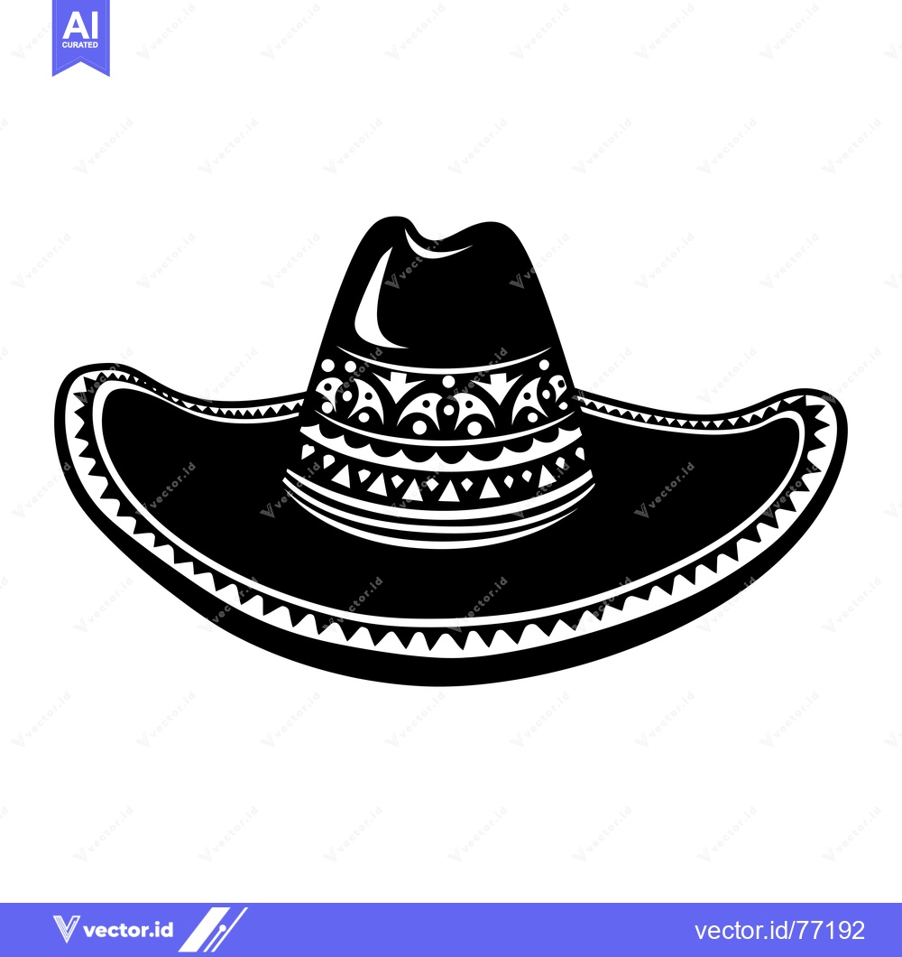 Premium Vector of Black and White Illustration of a Traditional Mexican Sombrero