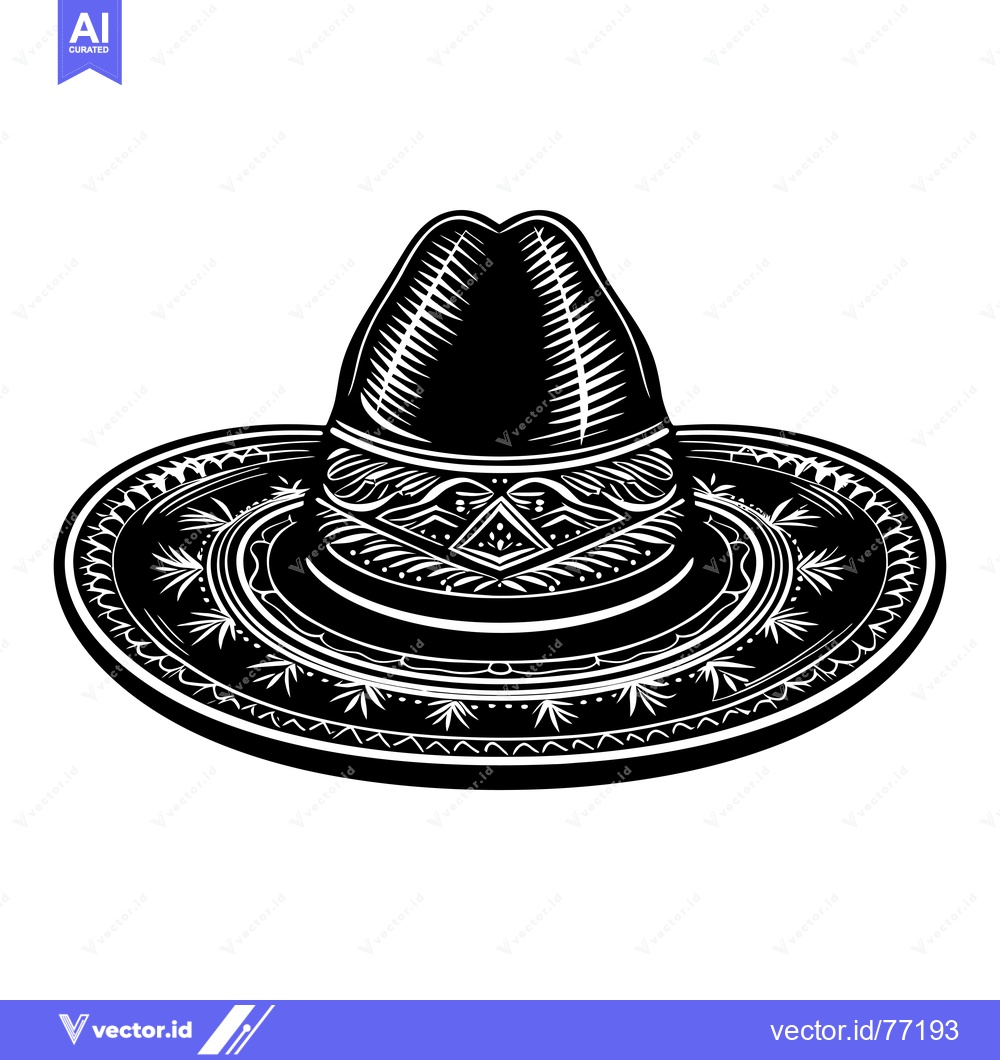 Premium Vector of A Black and White Illustration of a Sombrero with Ornate Design