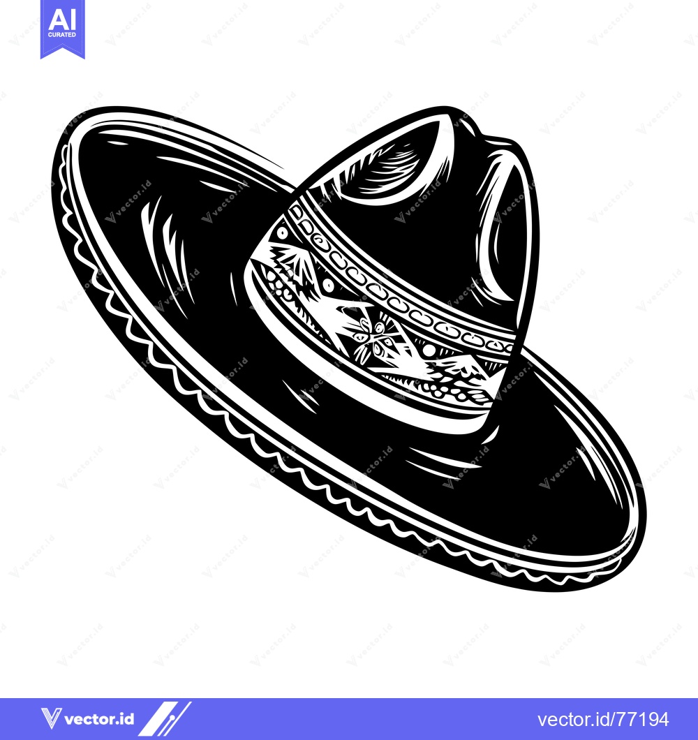 Premium Vector dari Black and White Illustration of a Sombrero with a Detailed Design