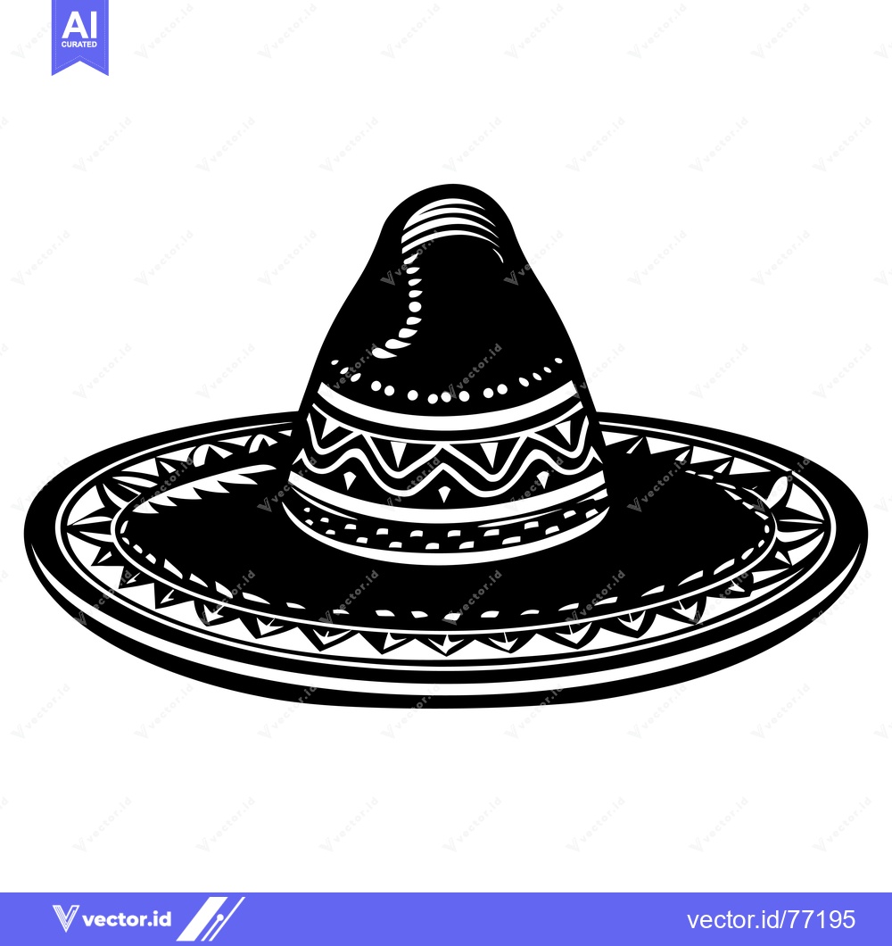 Premium Vector of Black and White Illustration of a Traditional Mexican Sombrero Hat